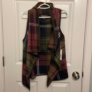 New Open Front Plaid Vest